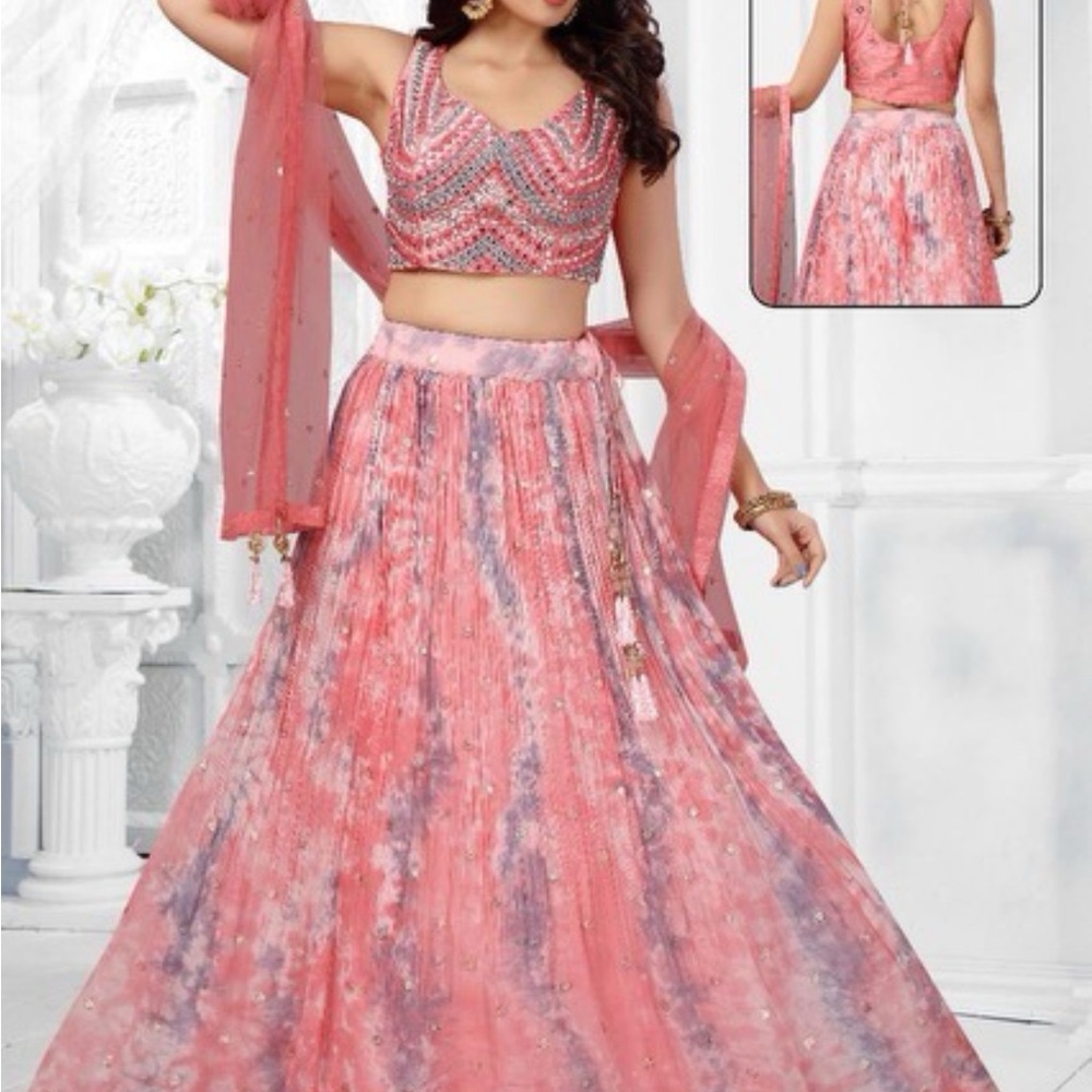 Pink blue Lehenga